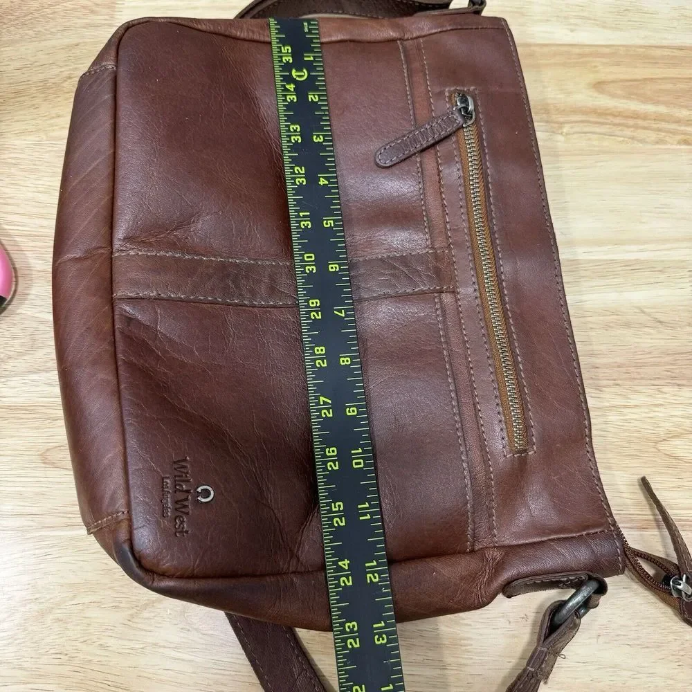 Wild West Los Angeles Leather Purse Brown‎ Shoulder Bag Green Gingham Western